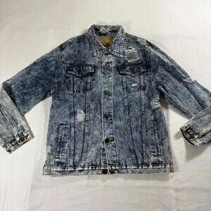 Carbon Distressed Denim Jacket XL Acid Wash Trucker 90s Streetwear Vintage FitSz